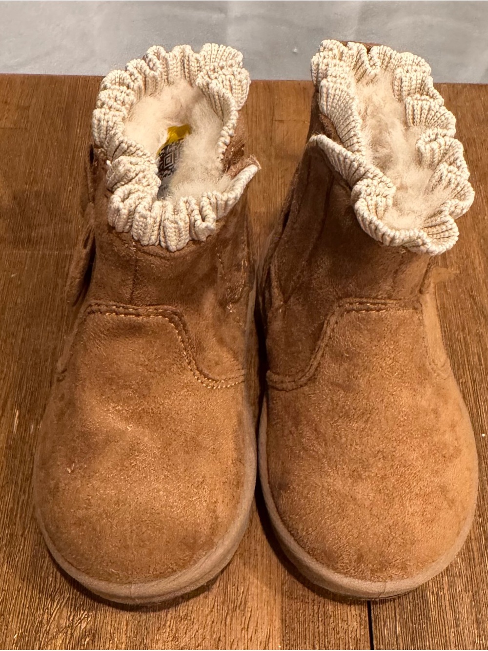 Kids Tan Suede Fleece-Lined Boots